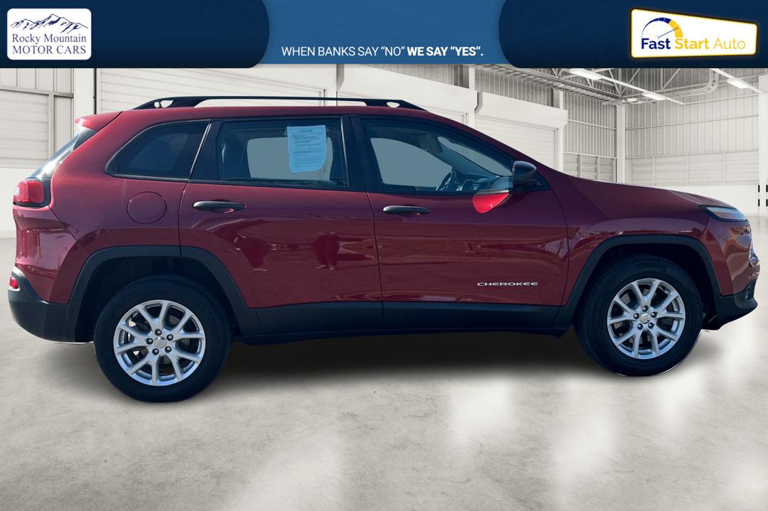 2015 Red Jeep Cherokee Sport FWD (1C4PJLAB8FW) with an 2.4L L4 DOHC 16V engine, 9-Speed Automatic transmission, located at 7755 State Street, Midvale, UT, 84047, (801) 753-9063, 40.610329, -111.892159 - Photo#1