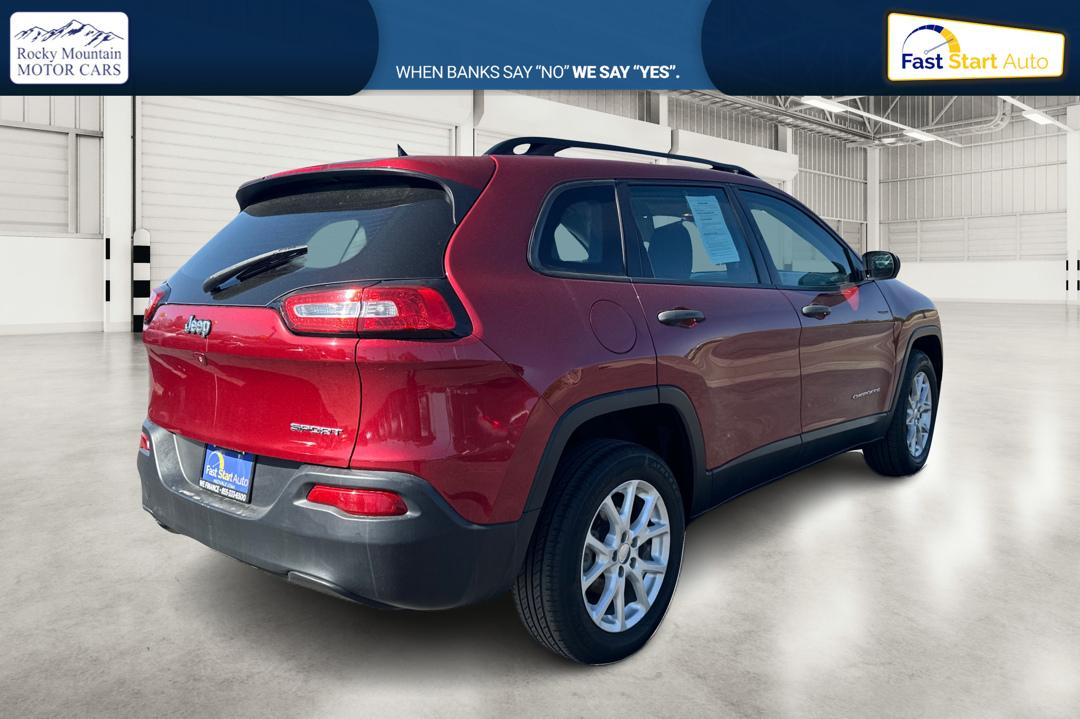 2015 Red Jeep Cherokee Sport FWD (1C4PJLAB8FW) with an 2.4L L4 DOHC 16V engine, 9-Speed Automatic transmission, located at 7755 State Street, Midvale, UT, 84047, (801) 753-9063, 40.610329, -111.892159 - Photo#2