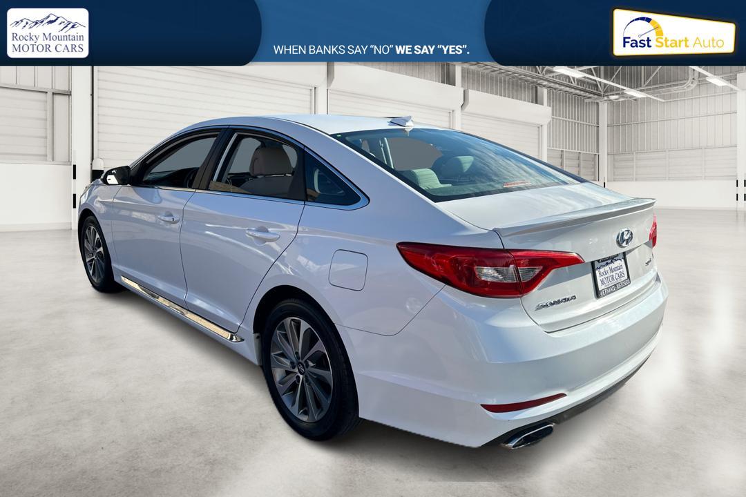 2015 White Hyundai Sonata Sport (5NPE34AF9FH) with an 2.4L L4 DOHC 16V engine, 6-Speed Automatic transmission, located at 7755 State Street, Midvale, UT, 84047, (801) 753-9063, 40.610329, -111.892159 - Photo #4