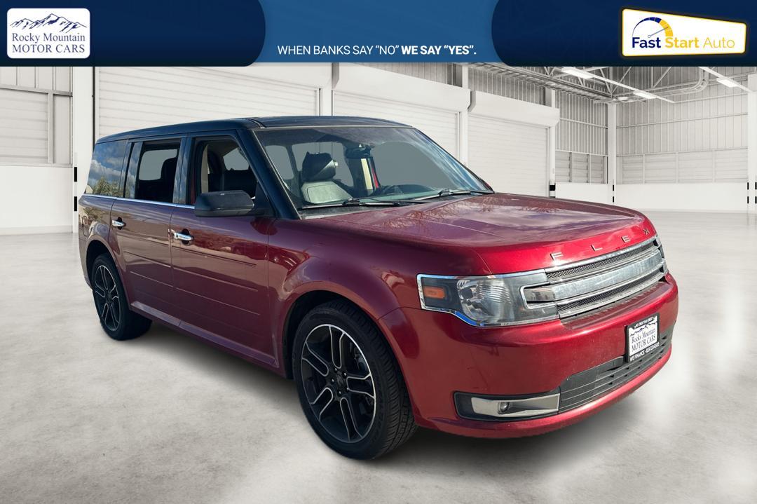 2015 Red Ford Flex SEL FWD (2FMGK5C85FB) with an 3.5L V6 DOHC 24V engine, 6-Speed Automatic Overdrive transmission, located at 344 S Washington Blvd, Ogden, UT, 84404, (801) 399-1799, 41.255482, -111.970848 - Photo #0