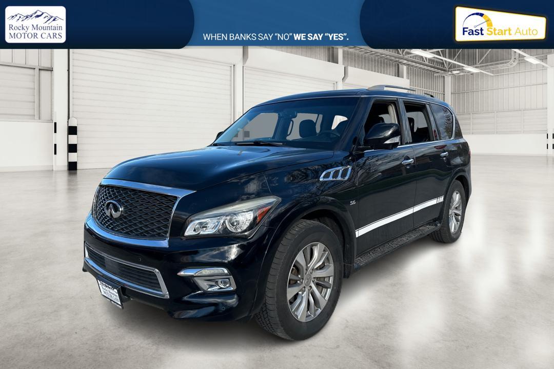2015 Black Infiniti QX80 2WD (JN8AZ2NF4F9) with an 5.6L V8 DOHC 32V engine, 7-Speed Automatic transmission, located at 767 S State Road, Pleasant Grove, UT, 84062, (801) 785-1058, 40.354839, -111.736687 - Photo #6