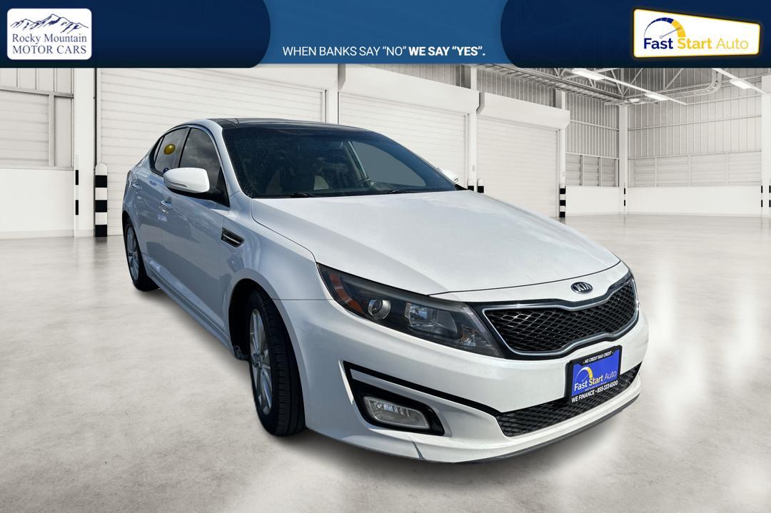 2015 White Kia Optima EX (5XXGN4A76FG) with an 2.4L L4 DOHC 16V engine, 6-Speed Automatic transmission, located at 7755 State Street, Midvale, UT, 84047, (801) 753-9063, 40.610329, -111.892159 - Photo #0