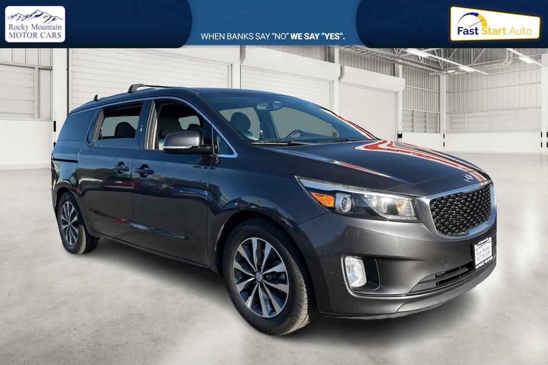 2016 Gray Kia Sedona EX (KNDMC5C18G6) with an 3.3L V6 DOHC 24V engine, 6-Speed Automatic transmission, located at 767 S State Road, Pleasant Grove, UT, 84062, (801) 785-1058, 40.354839, -111.736687 - Photo #0