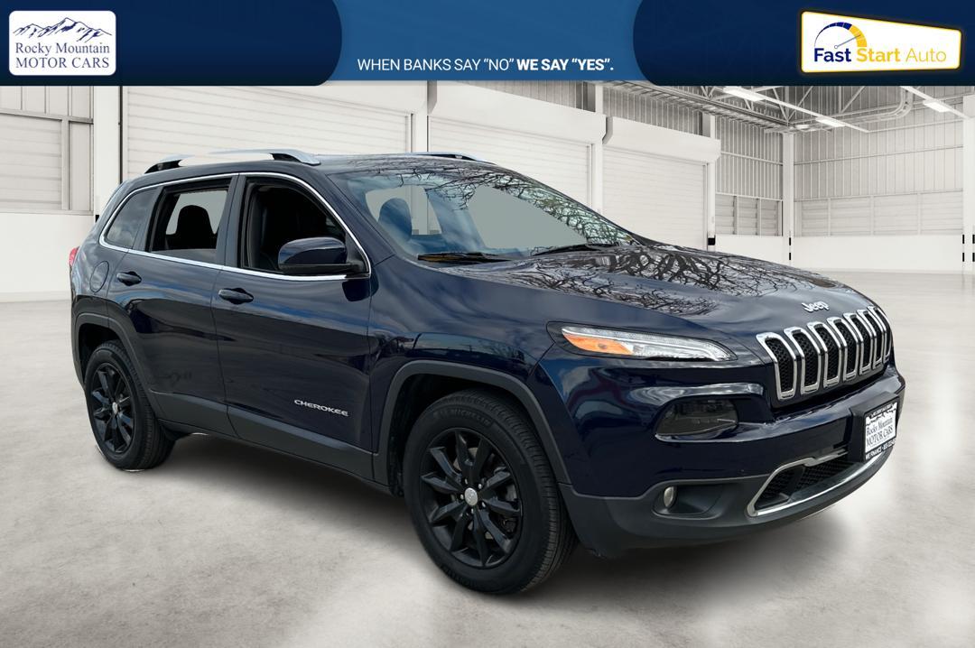 2016 Blue Jeep Cherokee Limited 4WD (1C4PJMDB7GW) with an 2.4L L4 DOHC 16V engine, 9A transmission, located at 767 S State Road, Pleasant Grove, UT, 84062, (801) 785-1058, 40.354839, -111.736687 - Photo#0